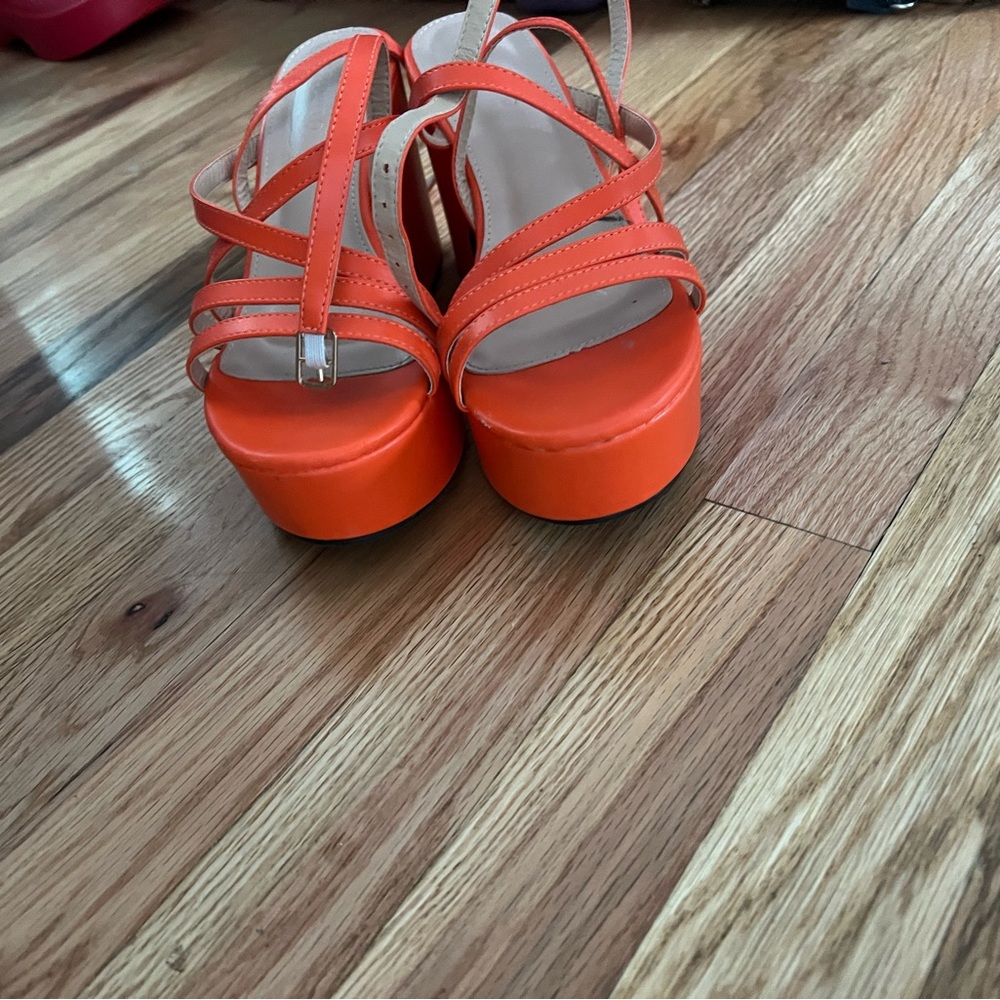 Vibrant Orange Platform Sandals with Ankle Straps
